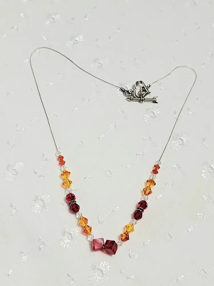 925 silver toggle and chain necklace with beautiful orange and red glass beads