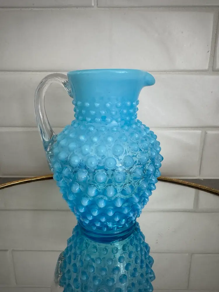 Fenton Blue Opalescent Hobnail Pitcher (AS IS)