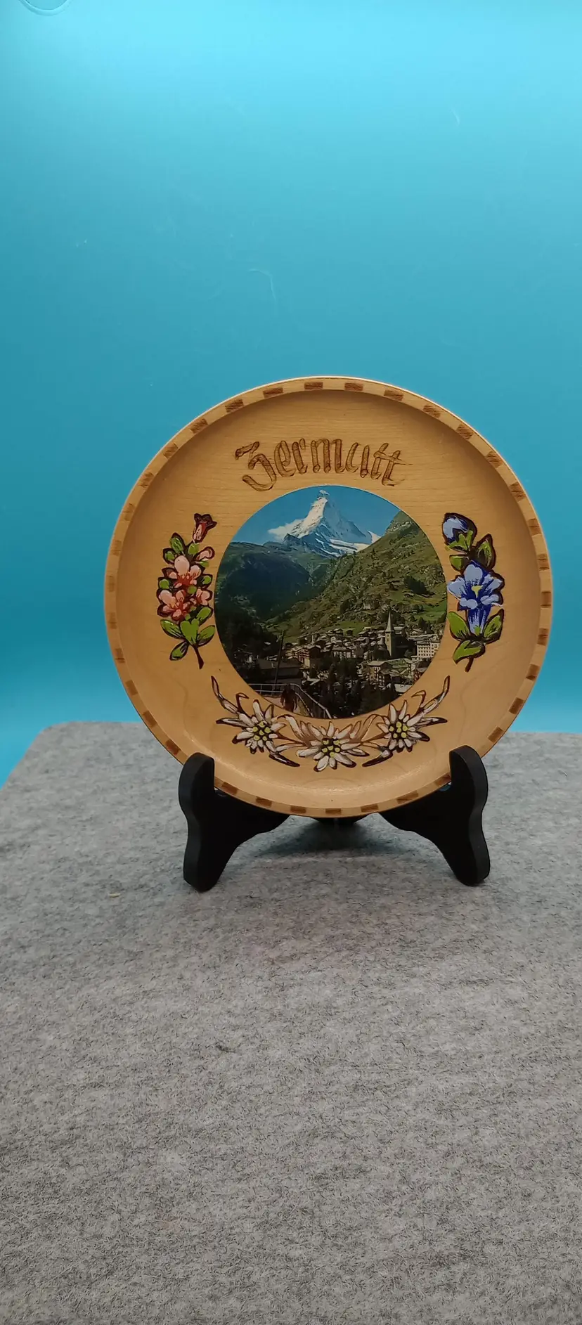 Vintage Scenic Wooden Plate from Zermatt, Germany