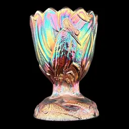 St. Clair Toothpick Holder Cobalt Kingfisher Heron Fish Iridescent Carnival Glass 3.5”