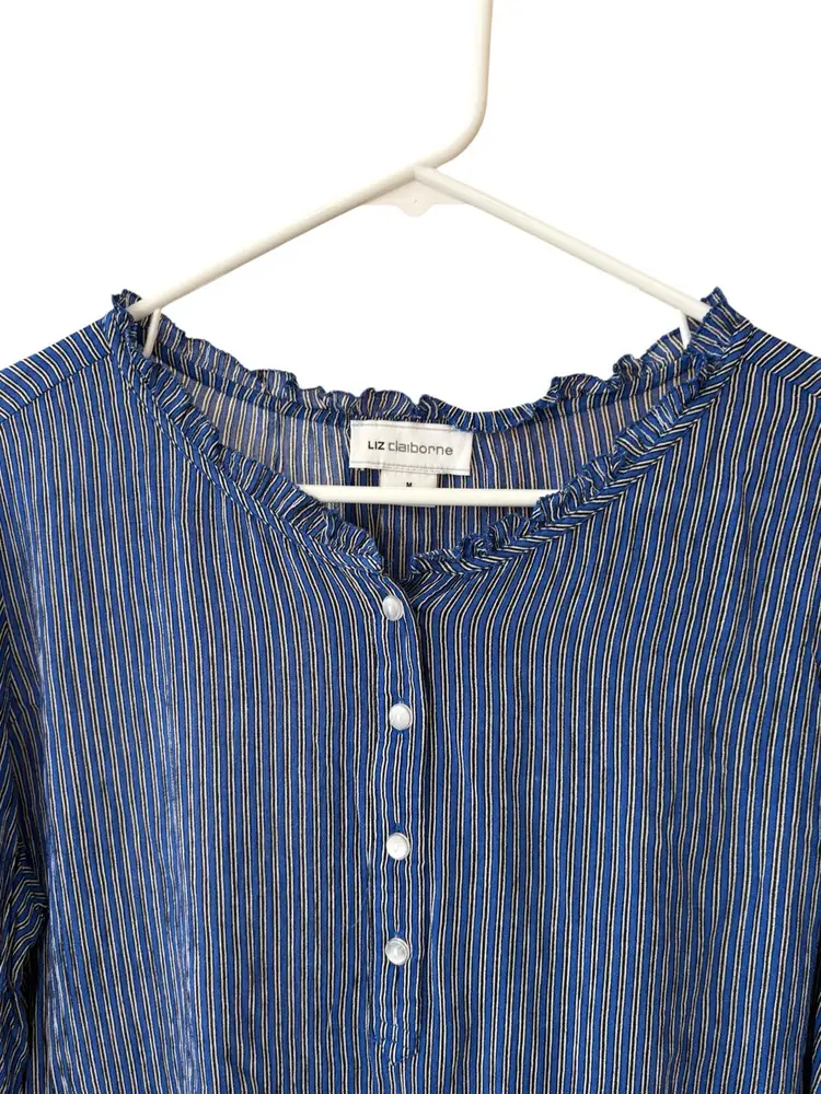 Liz Claiborne Blue White Stripe Shirt Size M