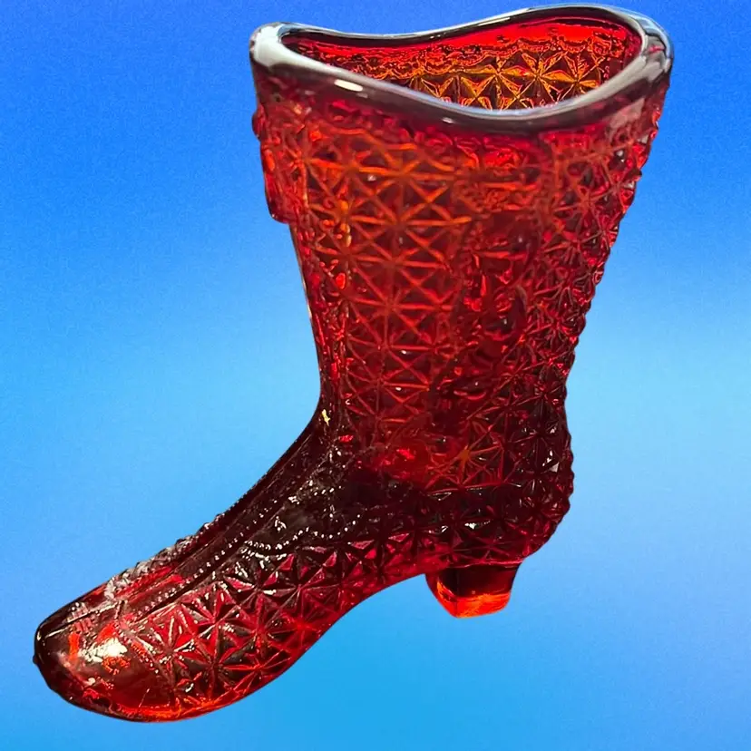 Vintage Mosser Ruby 4” Boot,Signed Romancing The Relics
