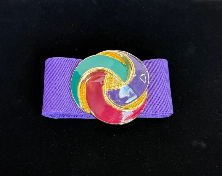 Vintage Day-Lor Womens Purple Swirl Enamel Belt Stretch Elastic OSFM Retro
