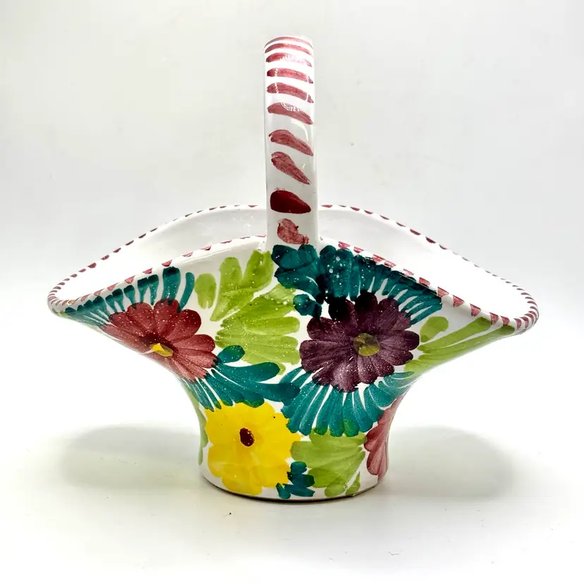 Italian Handpainted Floral Pottery Basket 5.5βx6β