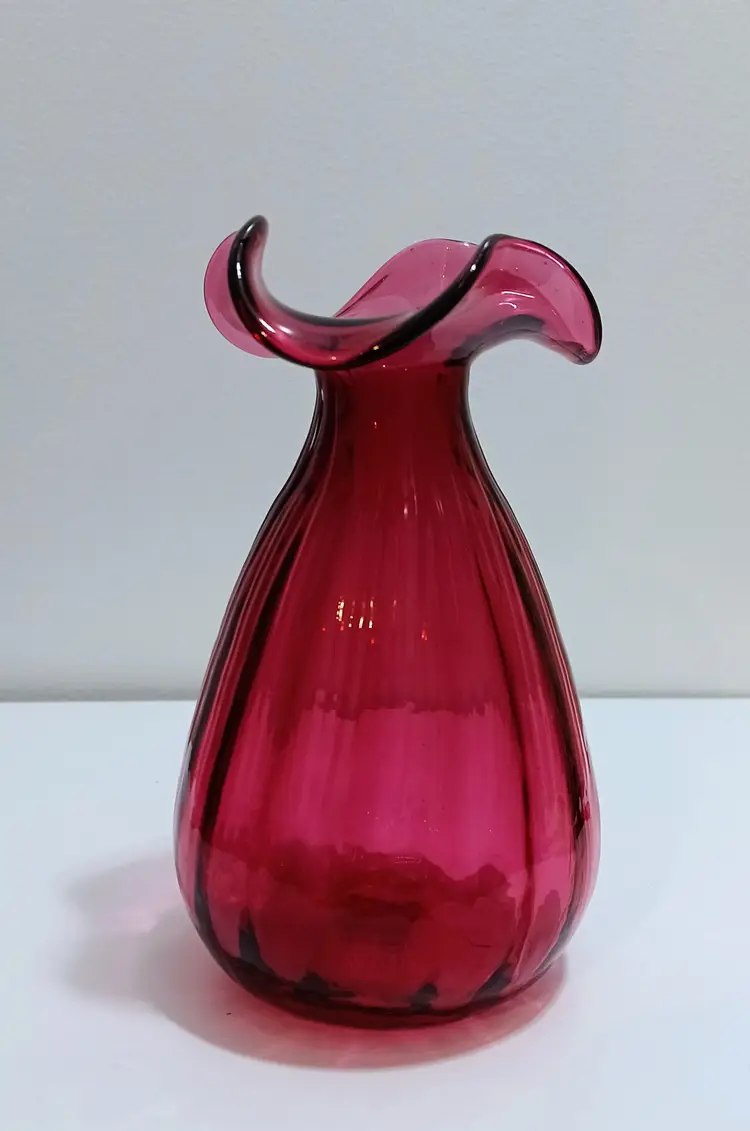 Vintage Cranberry Glass Ruffled Vase