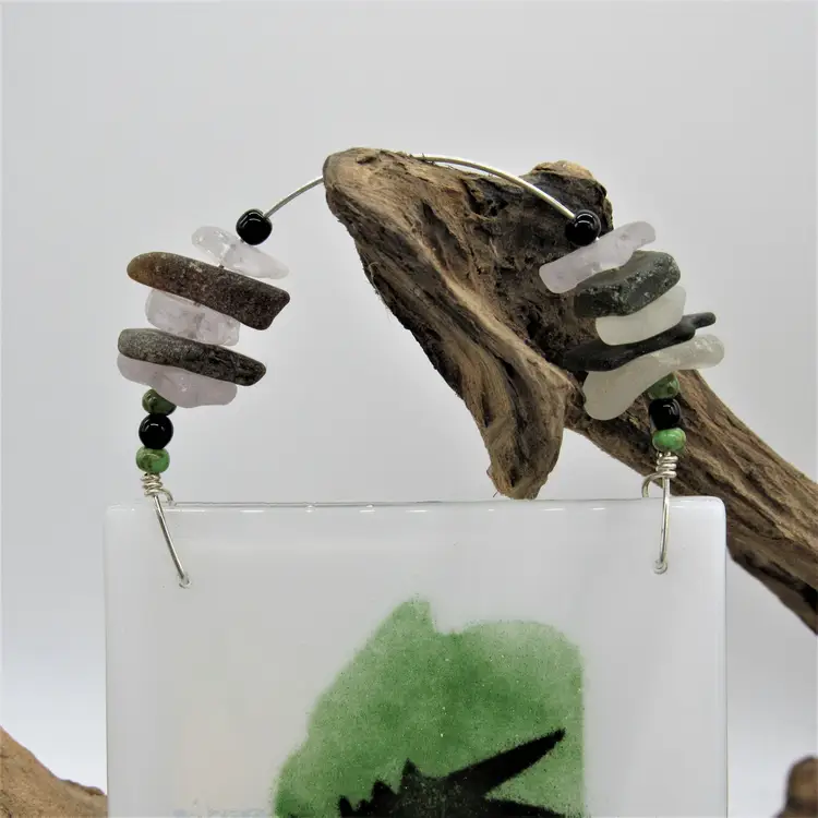 Maine Made Fused Glass Suncatcher/Ornament with Real Maine Sea Glass