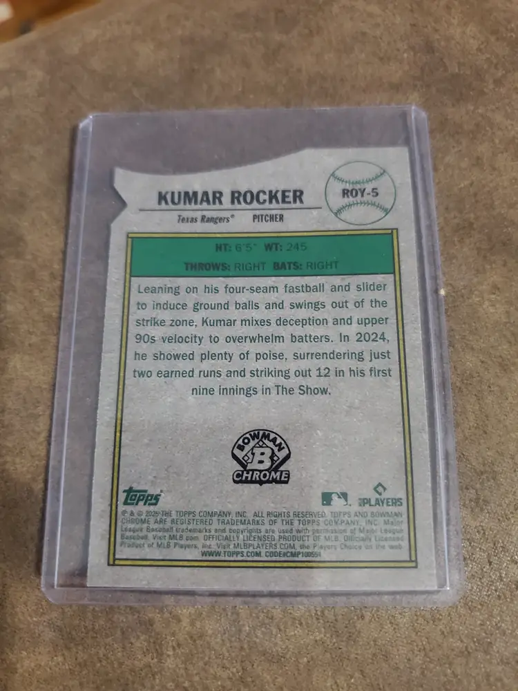 2025 Bowman Chrome Rookie of the Year Favorites Kumar Rocker Card