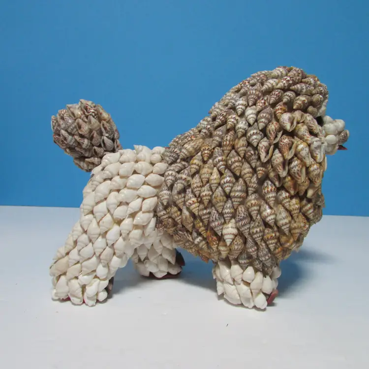 vintage sea shell art creation poodle dog figurine nautical decor