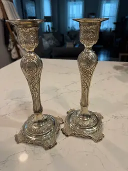Antique Ornate Silver Plate Candlesticks
