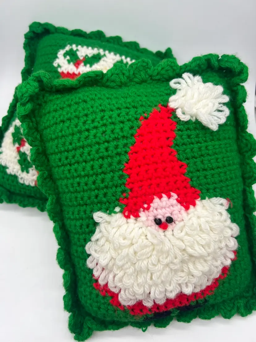 Set Of Vintage Handmade Crocheted Throw Pillows