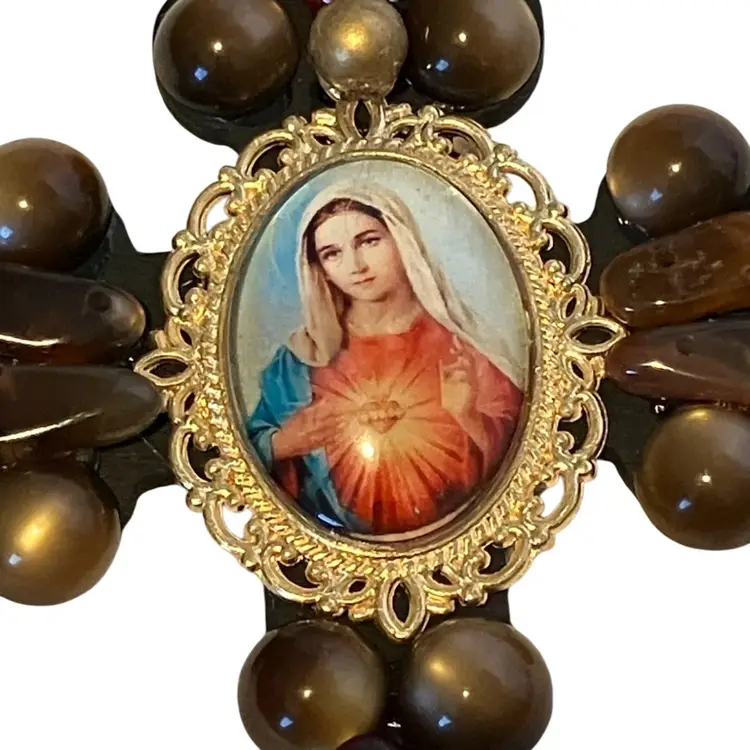 Handmade Immaculate Heart Of Mary 4” Cross Ornament Or Wall Hanging
