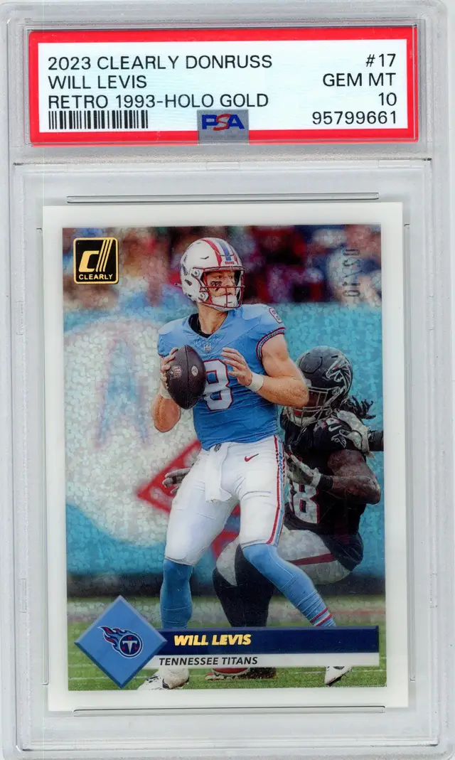 2023 Clearly Donruss WILL LEVIS RC Rookie /10 Retro 1993 Holo Gold SSP #17 TITANS PSA 10 GEM MT