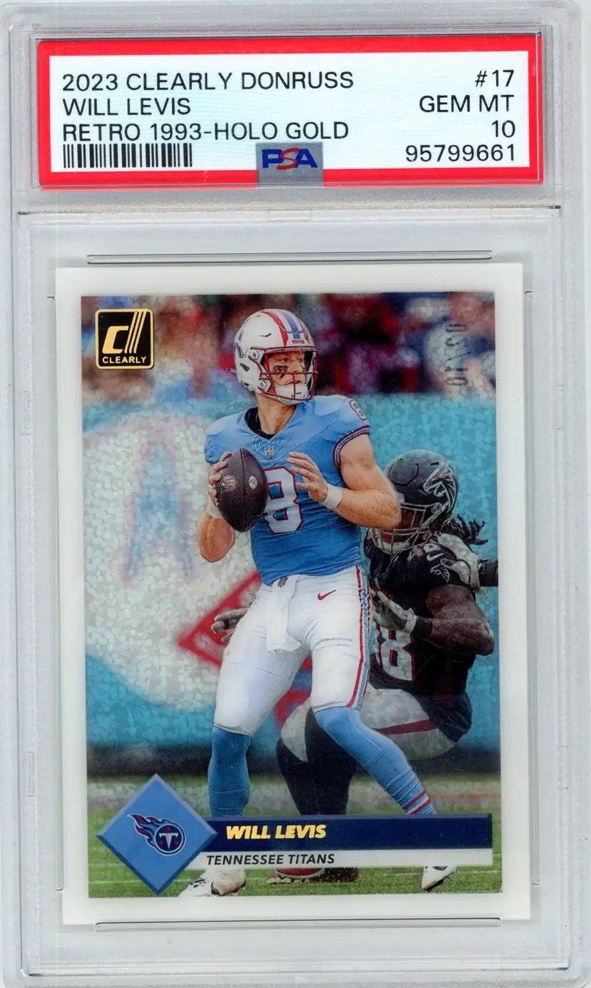 2023 Clearly Donruss WILL LEVIS RC Rookie /10 Retro 1993 Holo Gold SSP #17 TITANS PSA 10 GEM MT