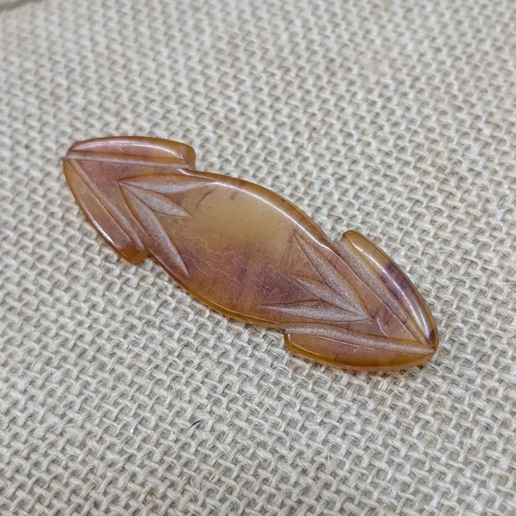 Vintage Tortoiseshell Bakelite Hand Carved Brooch Marbled Butterscotch & Brown