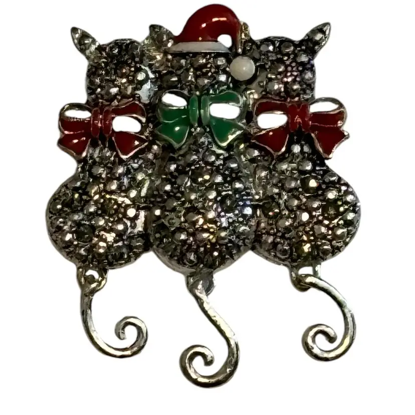 Kenneth Cole KC Christmas Cat Trio Brooch Pin Kitty Cats Articulated Tails