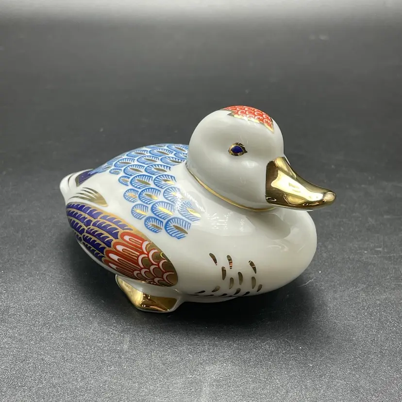 Tapestry Collection Porcelain Duck Bird Figurine Hand Painted Gold Blue VTG