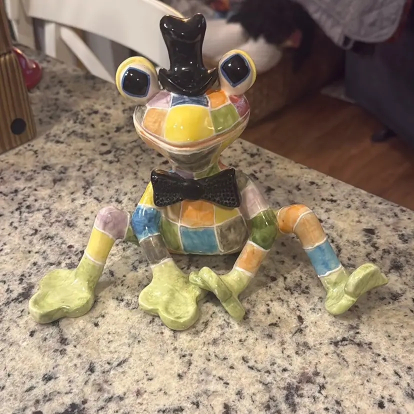 KoKo Originals Athena Boulgarides Large Ceramic Dapper Patchwork Frog Figurine 2002 - 10” long, 5” wide, and 6.5” tall