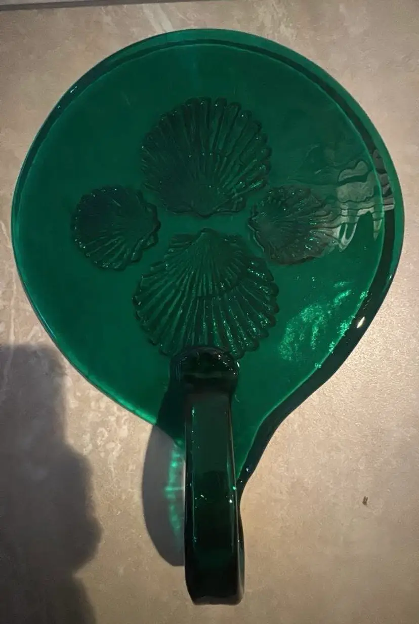 Chet Cole Green Glass Serving Platter with Handle 13” by 9.5”