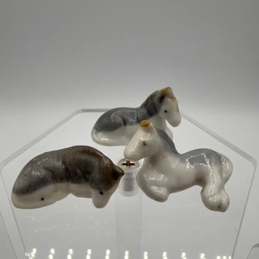 Set Of 3 Tiny Lazy Bone China Horsies