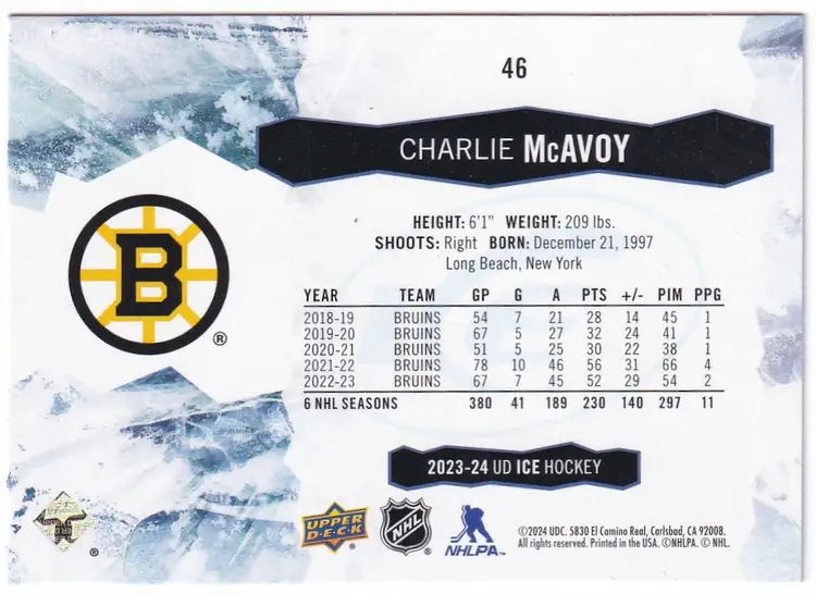 2023-24 Upper Deck Ice Green #46 Charlie McAvoy Boston Bruins Hockey Card