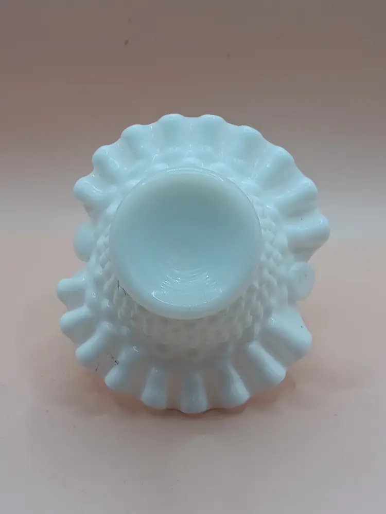Vintage Fenton White Milk Glass Hobnail Basket 6"