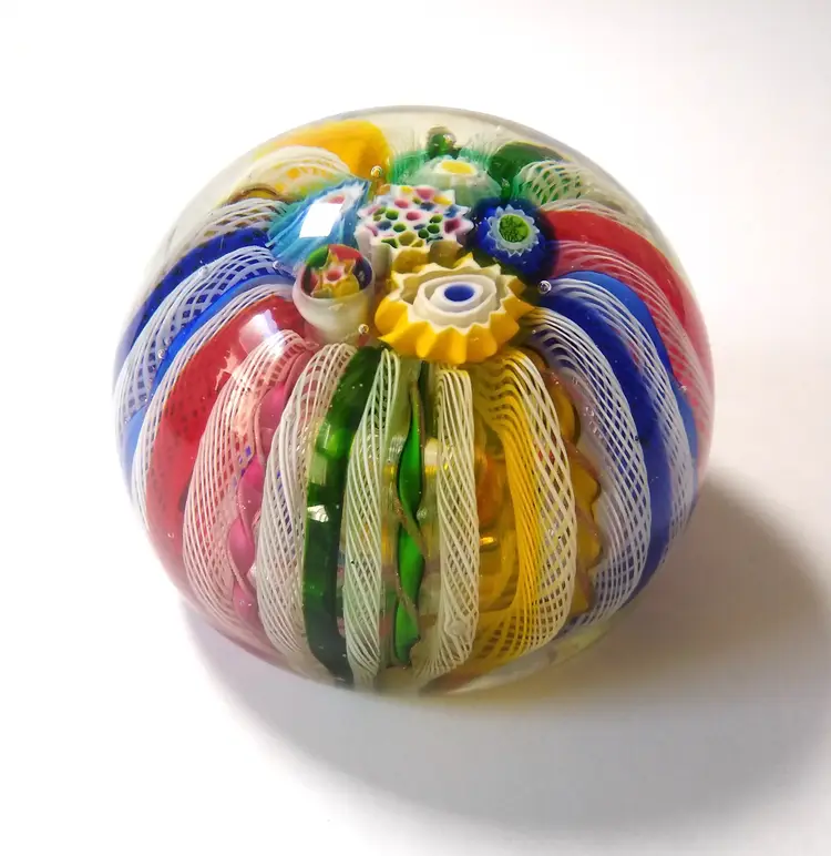 Millefiori Ribbon Colorful Paperweight. Nice!