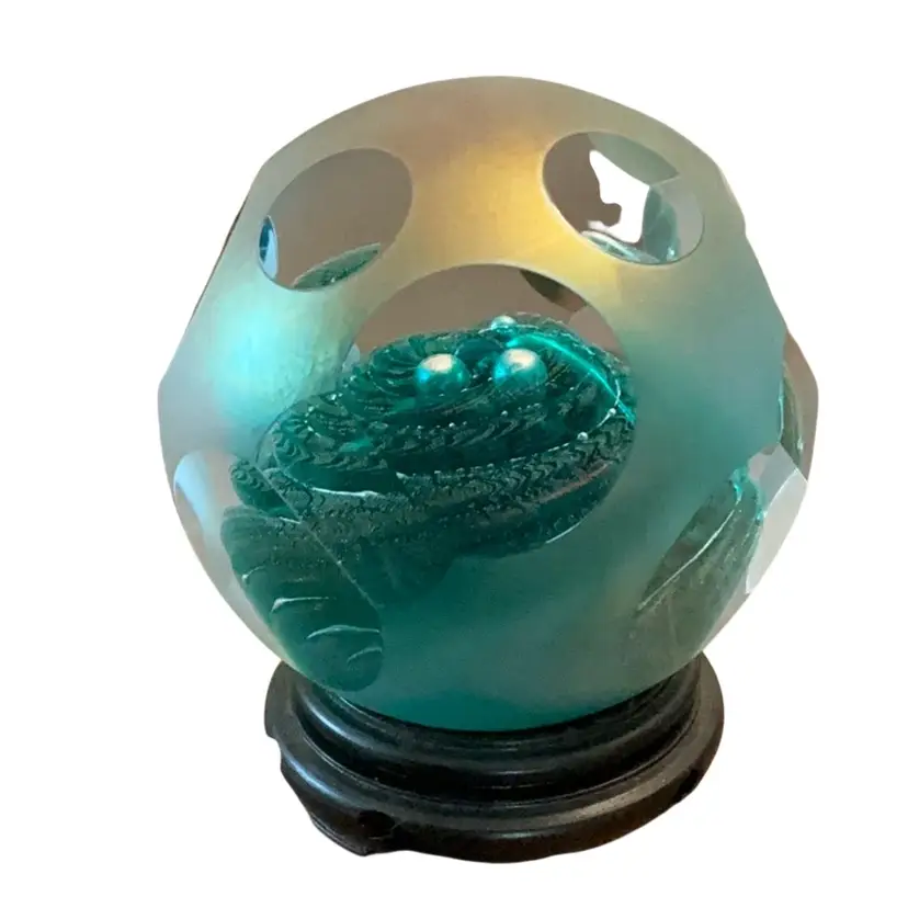Vintage 1992 Brian Maytum Art Glass Faceted Paperweight Signed And Numbered 3 1/2”