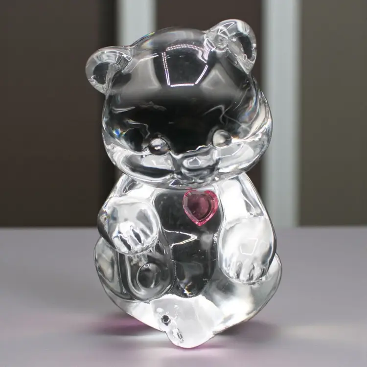 Fenton Art Glass Birthstone Bear October Pink Tourmaline Heart Figurine 3 1/2” Tall