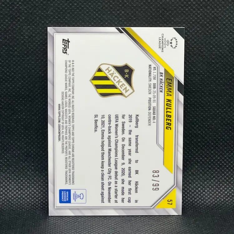 Emma Kullberg 2021/22 Topps Chrome UEFA Women Neon Green /99 Soccer Card