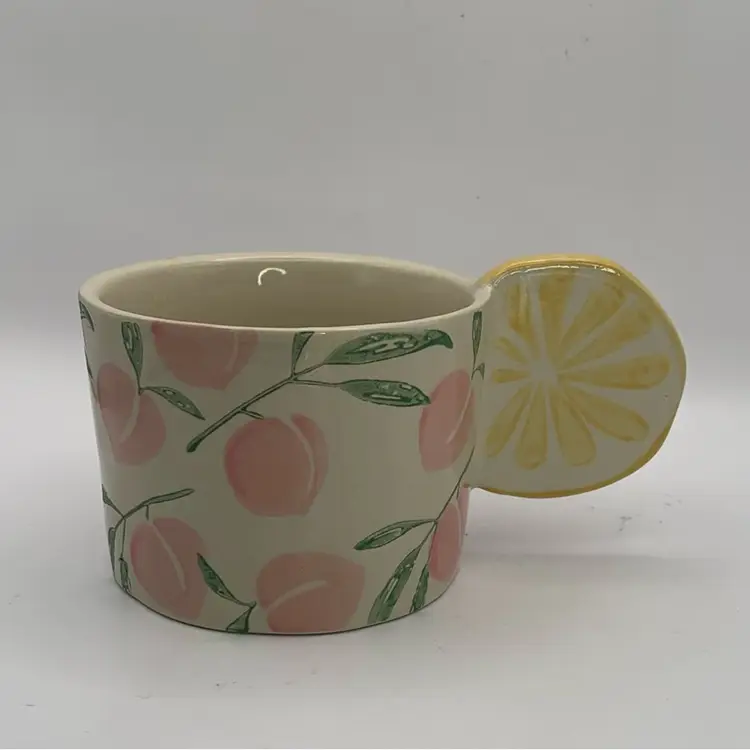 Anthropologie Grove 9oz Mug. Peaches With Lemon Slice Handle. Replacement