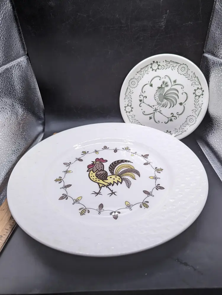 Vintage Holmar Rooster Themed Dinner Plate Made In Japan Scio Pottery Rooster Weathervane Side Plate