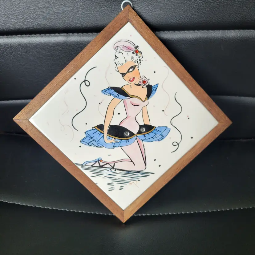 Vtg Ceramic Tile 1950's Kreiss & Co Japan Ballerina with Rhinestones 7x7 with Hanger
