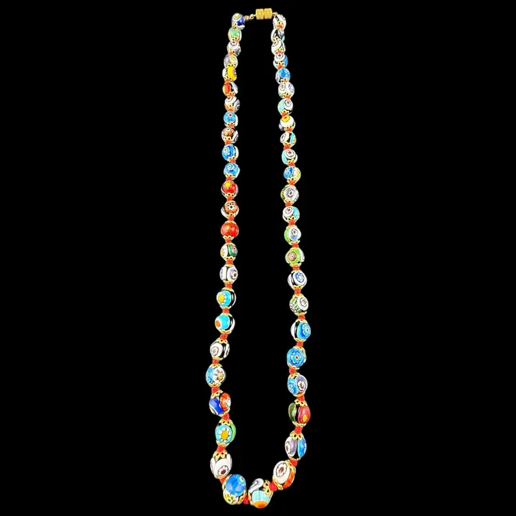 Murano Glass Millefiori Bead Necklace 17”