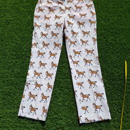 Shinesty Mens Horse Print Dress Pants 40/36 Bonnie/Clydesdale Pink Stripe Derby