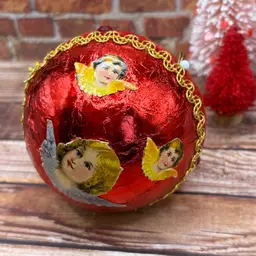 Vintage Valentine's Day Red Foil Angel Cherub Scrap Ornament
