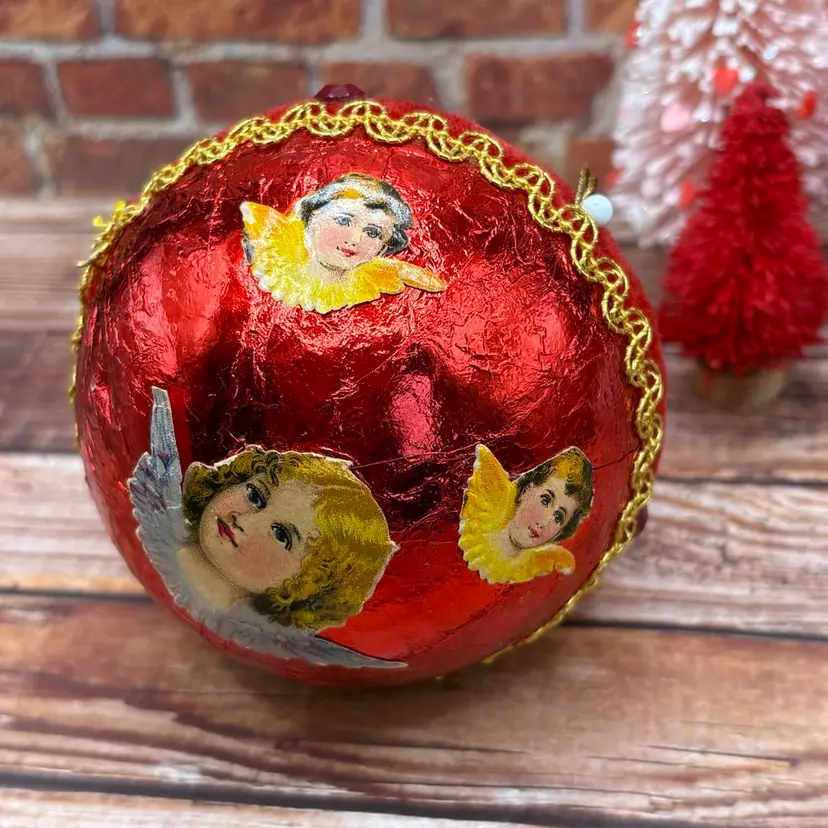 Vintage Valentine's Day Red Foil Angel Cherub Scrap Ornament