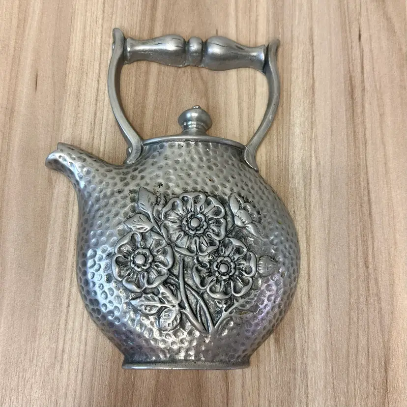 Decorative Pewter hanging teapot Wall Decor Country Farm Kitchen Cottage-core