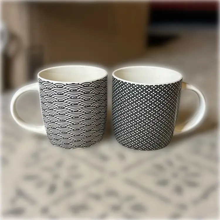 Pair of Black & White Patterned Mugs - Unmarked