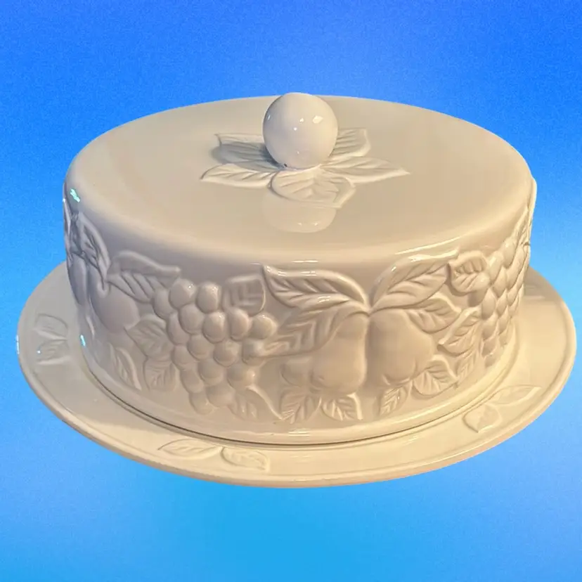 Portuguese White Ceramic Fruit Covered Cake Platter-  St Michael's Marks & Spenser