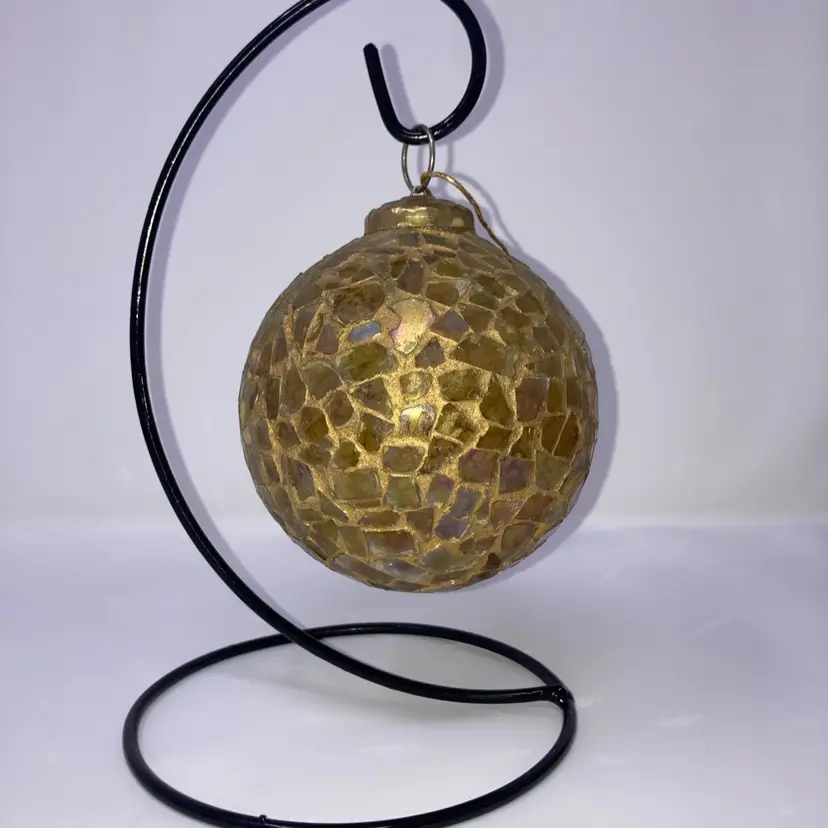 Vintage Iridescent Mosaic Glass Hanging Orb! 4” Diameter! Stand NOT Included!