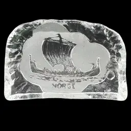 BF Norge Eda Krystall Design Viking Ship Pressed Glass Paperweight Norway