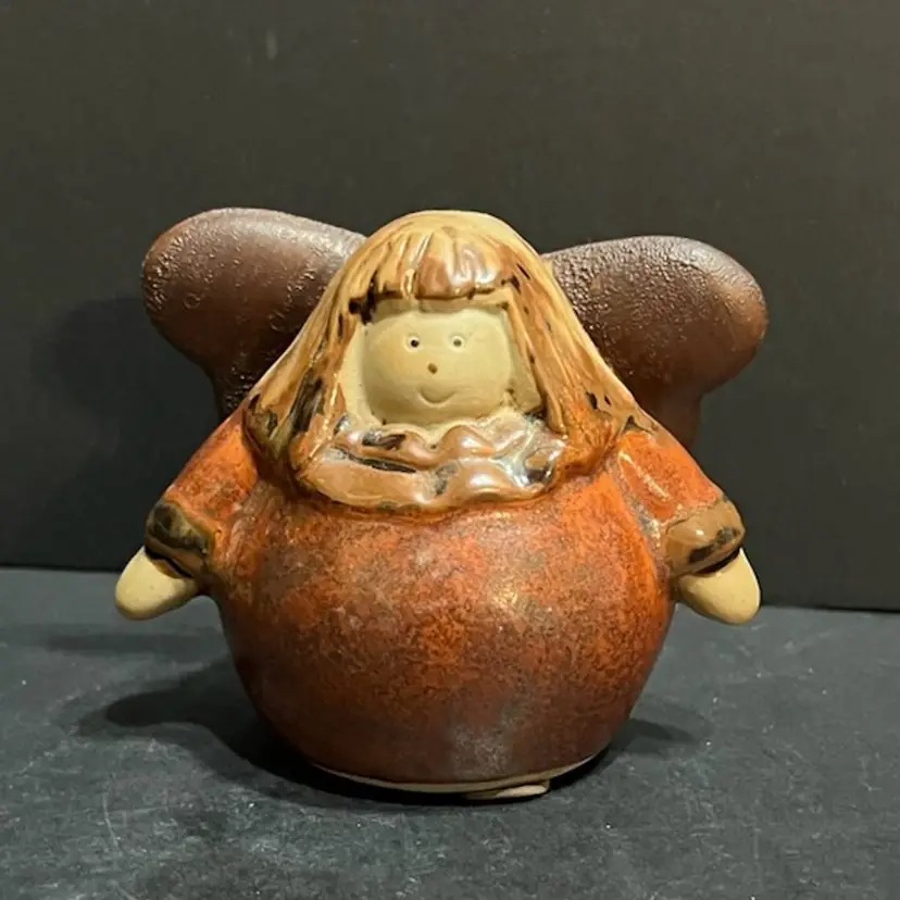 Cute Roly Poly Pottery Angel ~3.5” x 4” x 2.75”