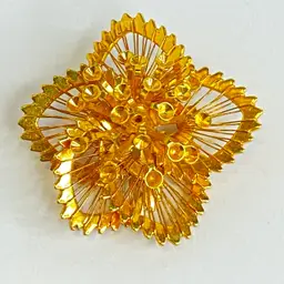 Vintage Monet Gold Tone Brooch Floral Wire Flower Dimensional Floral Pin 1.5"