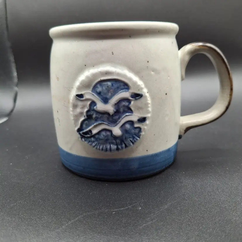 Handcrafted Otagiri Stoneware Mug With Blue White Seagull Design Sturdy Coastal