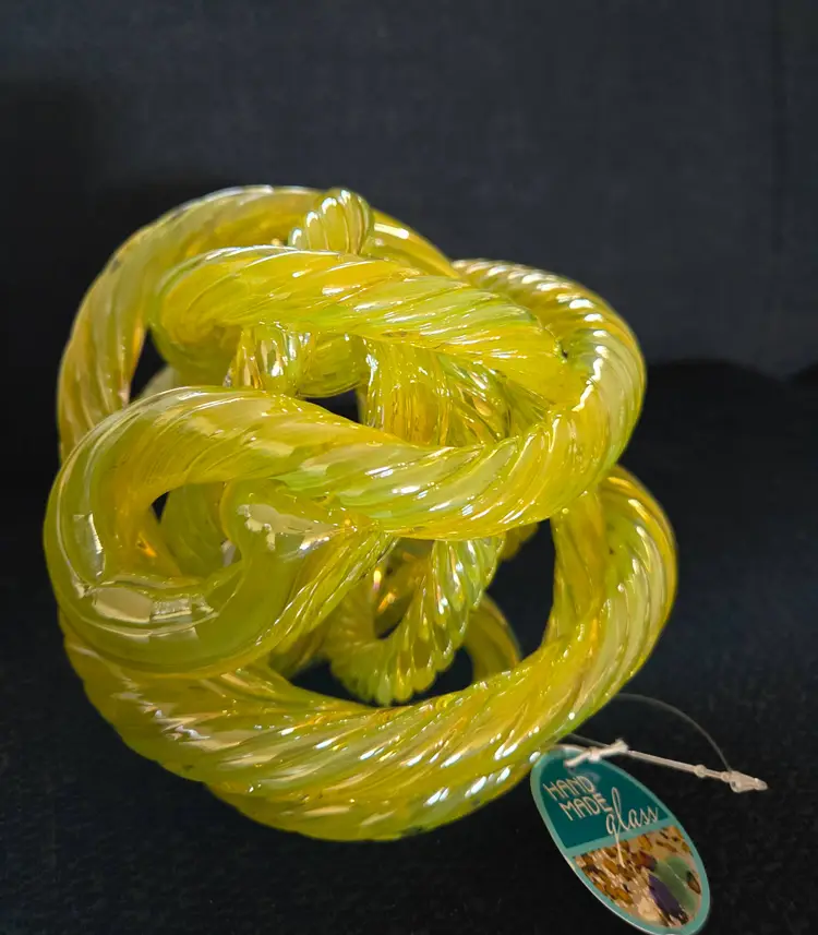 Ireidescent Green Handblown Twisted Rope Art Glass Knot Sculpture