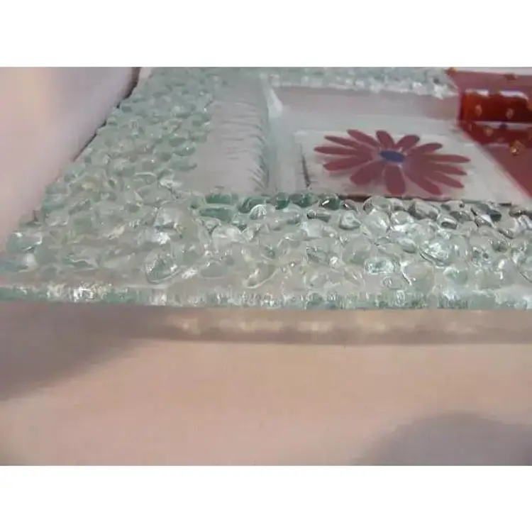#01 Eterno Handmade Glass Fused Art Glass Tray Unusual Size Pebble Design w/ Daisy