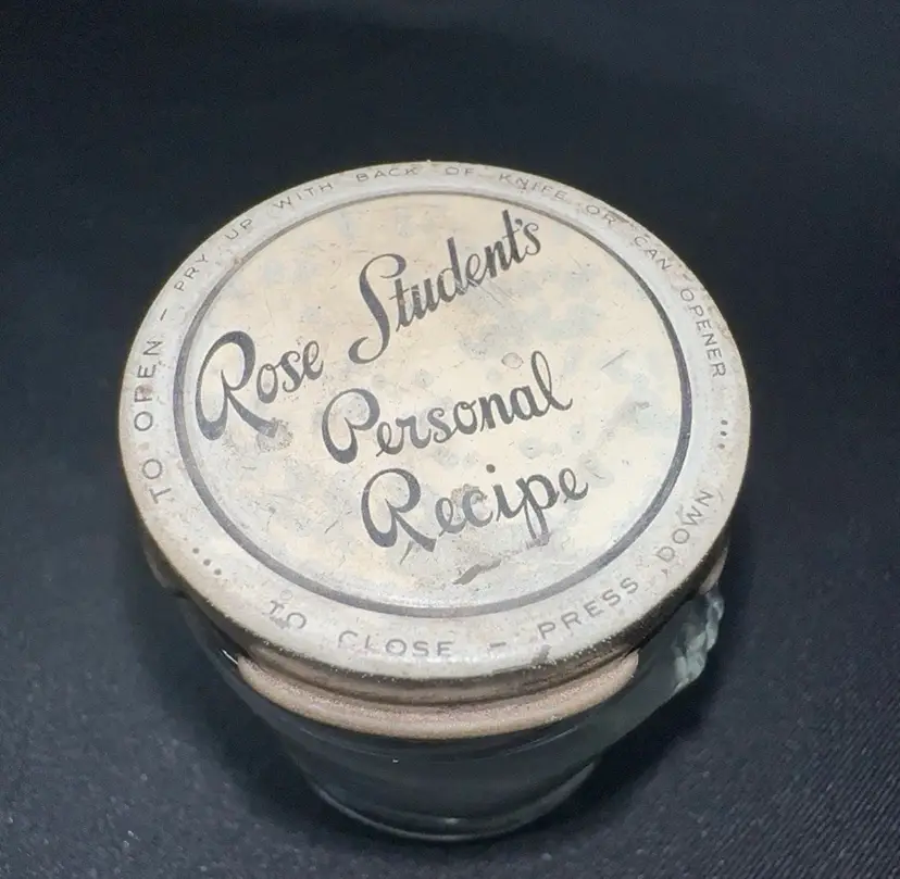1930s Vintage Rose Students Personal Recipe Jar - Art Deco Ribbed Glass & Metal Pry Lid