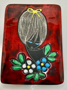 ✅ Vintage 1950'S Italian San Marino Sgraffito Lady Floral Art Pottery Trinket Dish