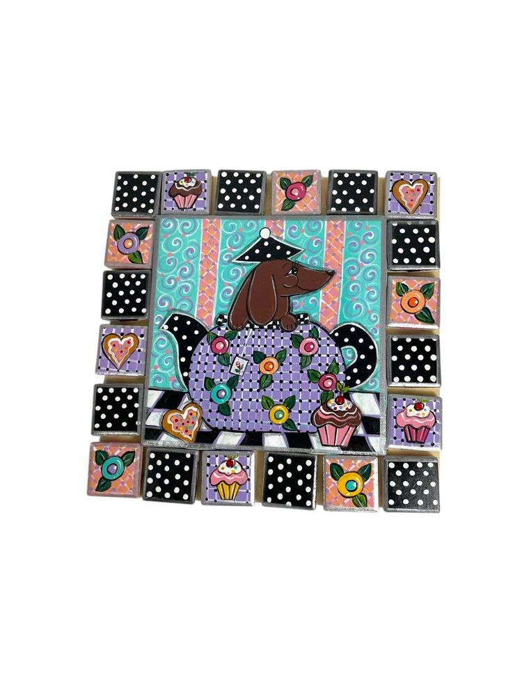 Hand Painted Tiles For Crafts Mosaic Dachshund In Teapot