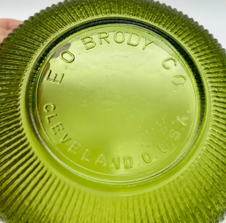 Vintage E.O. Brody olive green ribbed glass bowl,